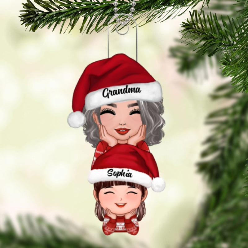 Happy Doll Grandma Granddaughter Grandson Stacked Christmas Gift Personalized Acrylic Ornament