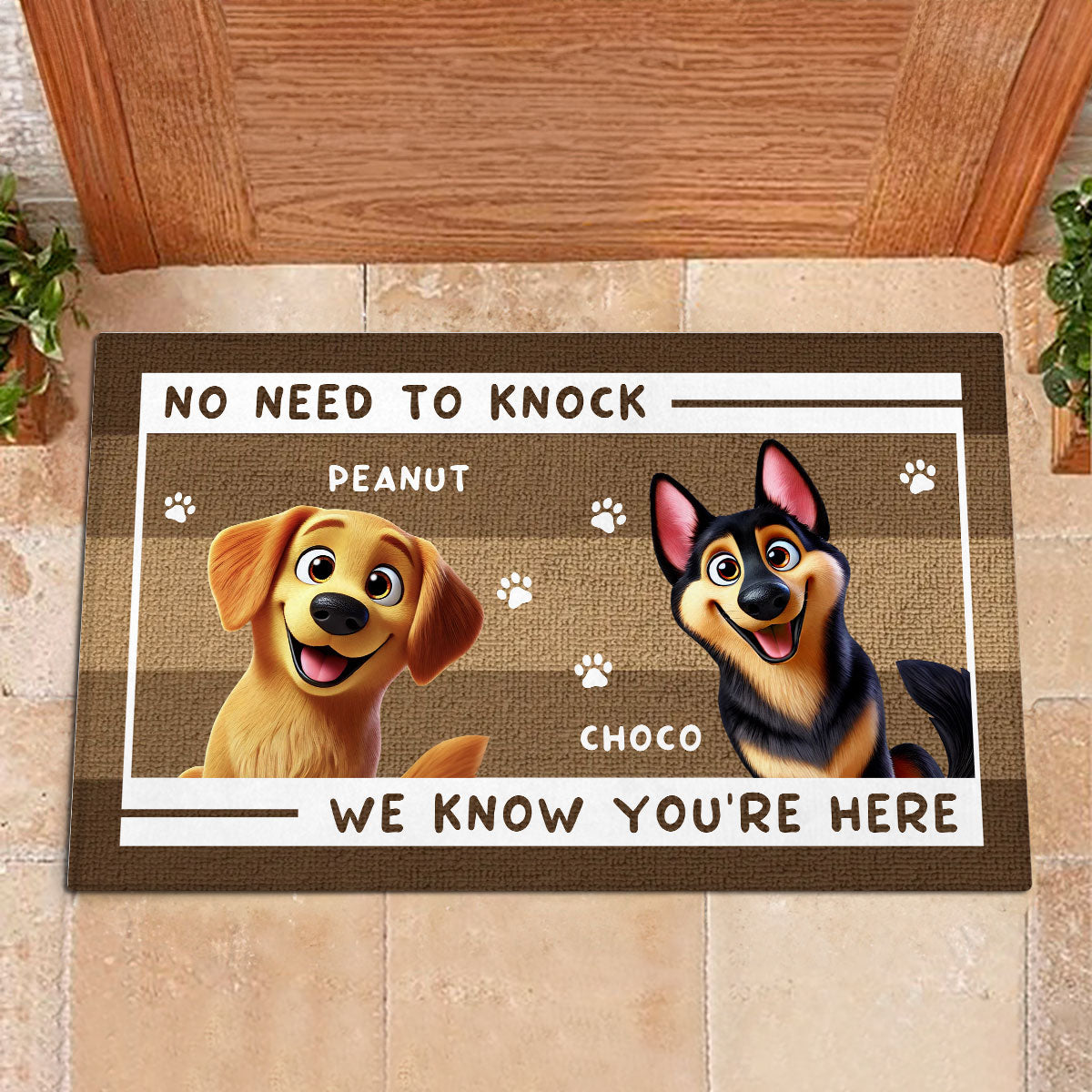 No Need to Knock We Know You're Here Funny Cute Dog Personalized Doormat, Housewarming Gift, Custom Mat