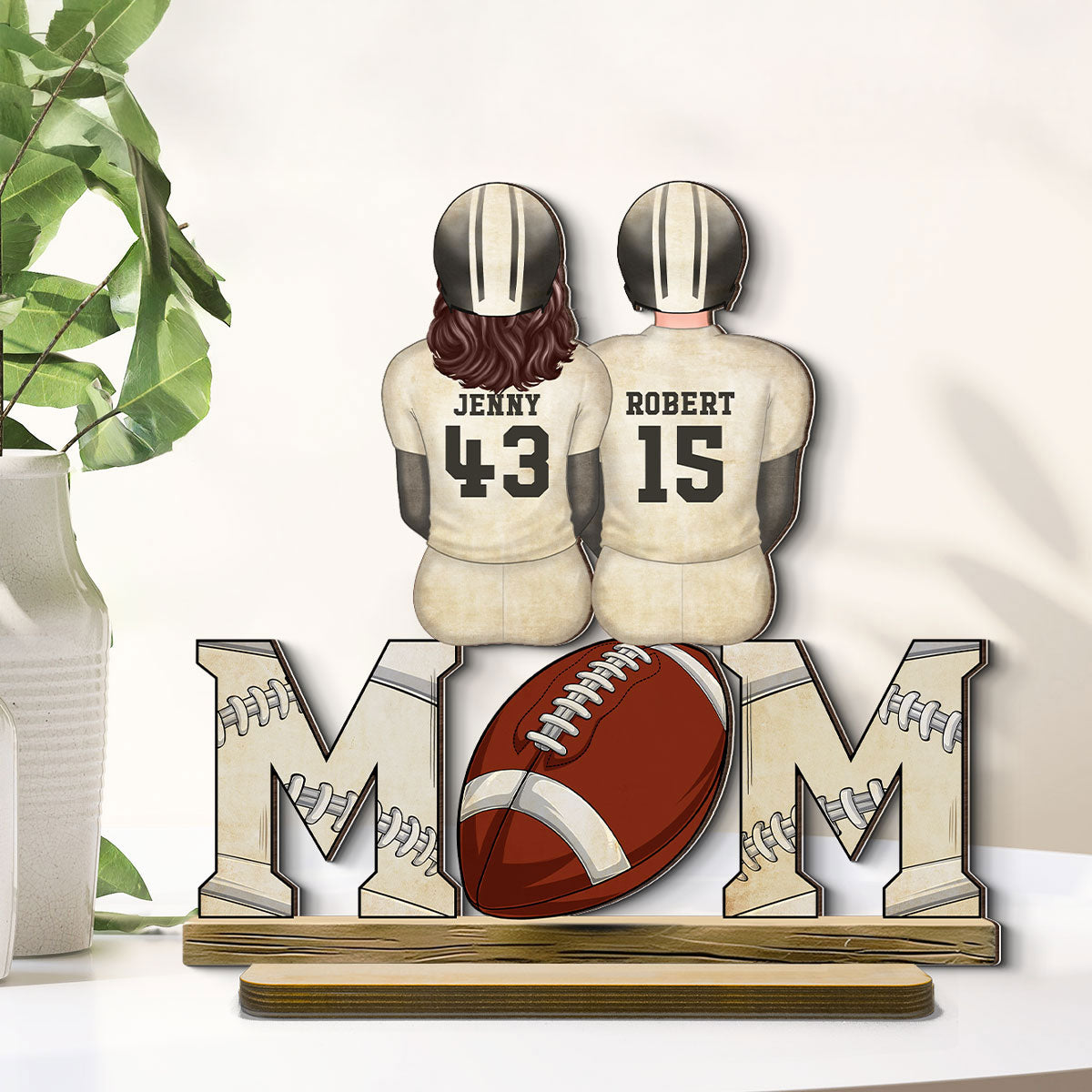 Football Mom And Kids Personalized Standing Wooden Plaque, Gift for Mom, Gift for Wife