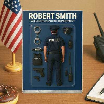 3D Effect Back View Police Officer Custom Figure Personalized Flat Rectangle Acrylic Block Plaque