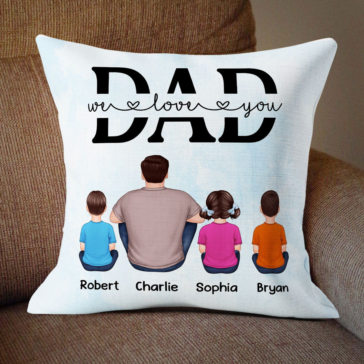 Best Dad Ever Back View Man Kids Dog Cat Father‘s Day Gift For Dad Personalized Pillow
