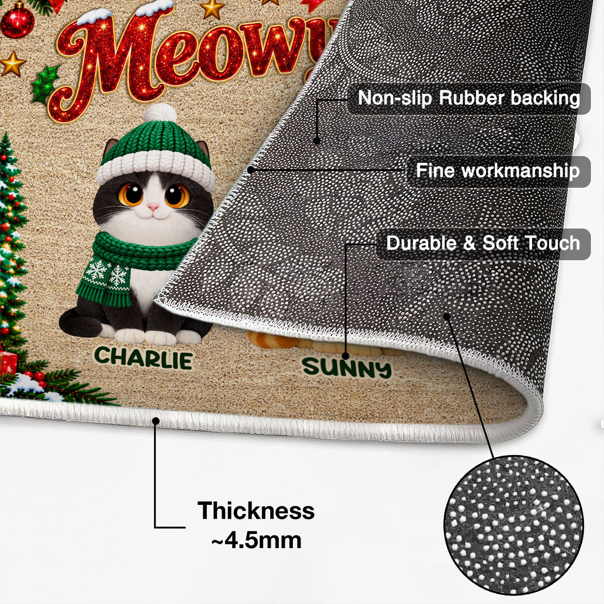 Christmas Meowy Catmas Cute Cats - Personalized Doormat - Christmas Gift For Cat Lovers, Christmas Decor