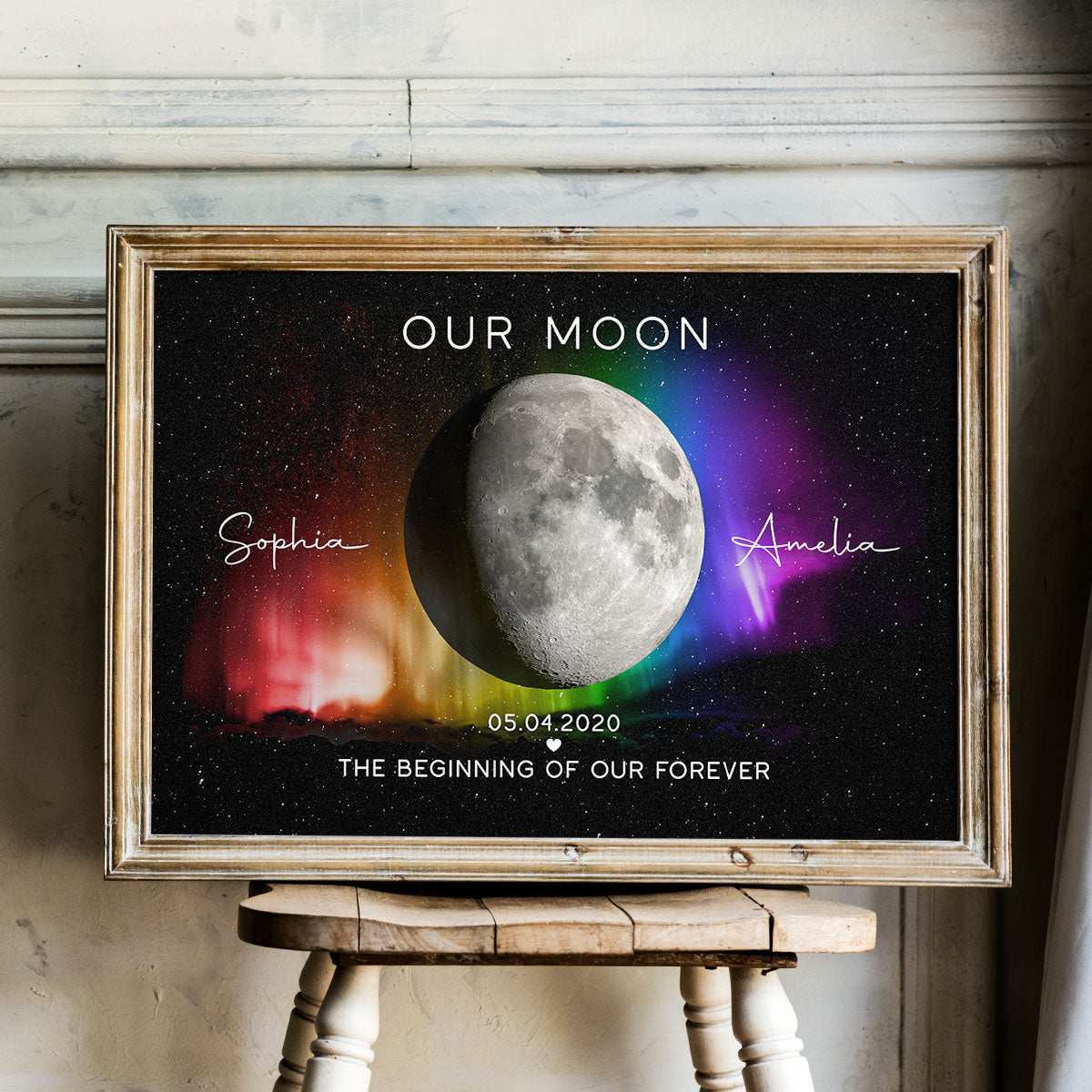 Our Moon LGBTQ Couple Gift Moon Phase Art Personalized Poster, Pride Month Gift, Anniversary Gift