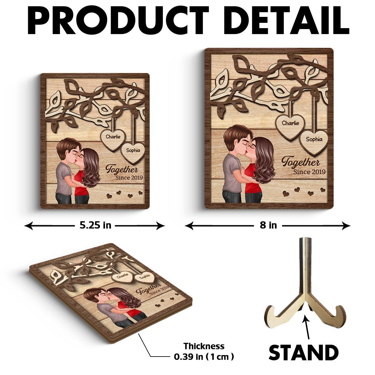 Couple Kissing Under Tree Personalized 2-Layer Rectangle Wooden Plaque