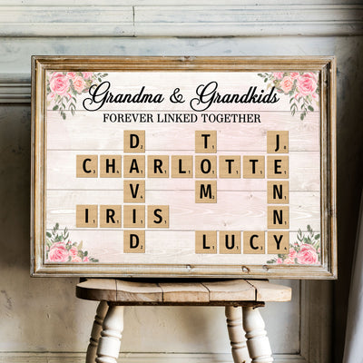 Grandma Grandpa & Grandkids Crossword Puzzle Personalized Poster, Heartfelt Gift For Grandma's Birthday, Mother's Day or Just Because