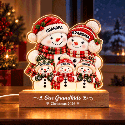 Cozy Warm Christmas Snowman Grandpa Grandma Grandkids - Personalized Acrylic Block LED Night Light - Christmas Decor For Grandparents