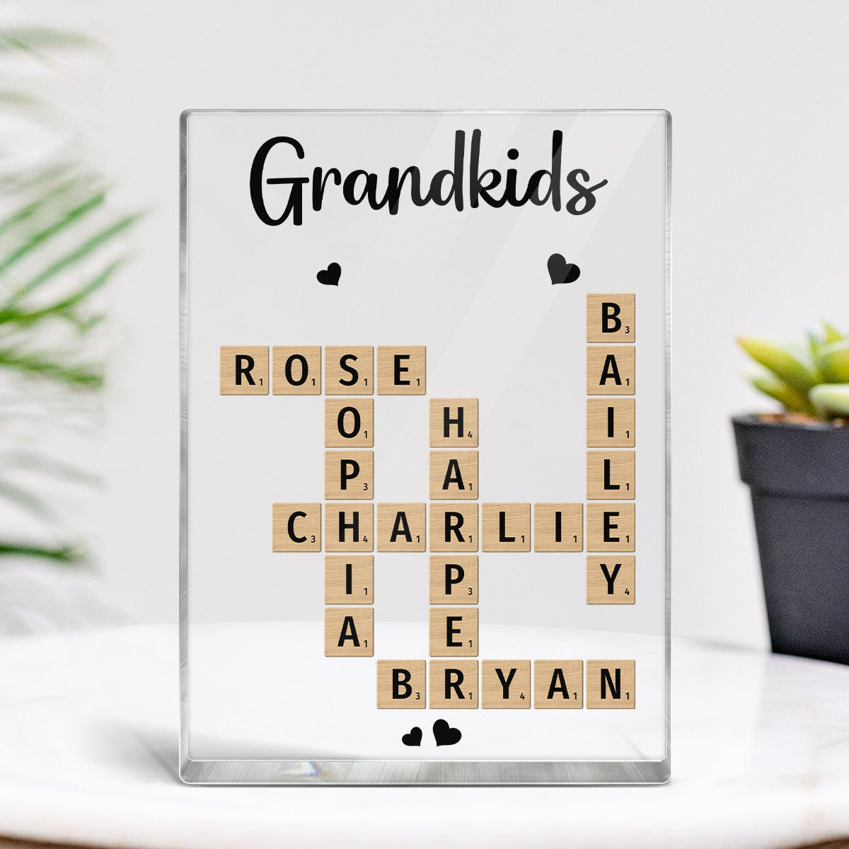 Grandkids Crossword Puzzle Art Personalized Acrylic Block Plaque, Gift For Grandma, Gift For Mom