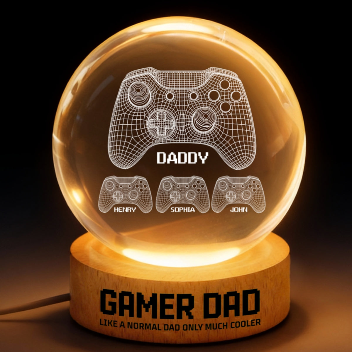 Gamer Dad Like A Normal Dad But Cooler - Personalized Crystal Ball LED Night Light - Father's Day Gift For Dad