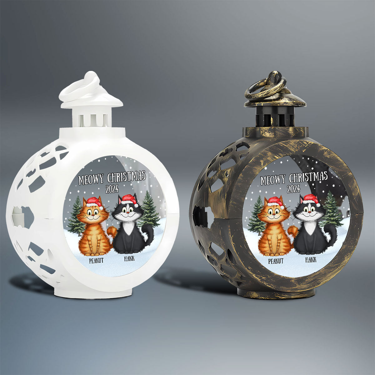 Meowy Christmas Winter Realistic Theme Quirky Cats Personalized Lantern Ornament