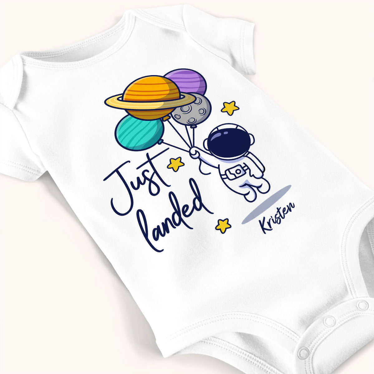 Just Landed Baby Arrival Cute Astronaut Personalized Baby Onesie, Baby Shirt