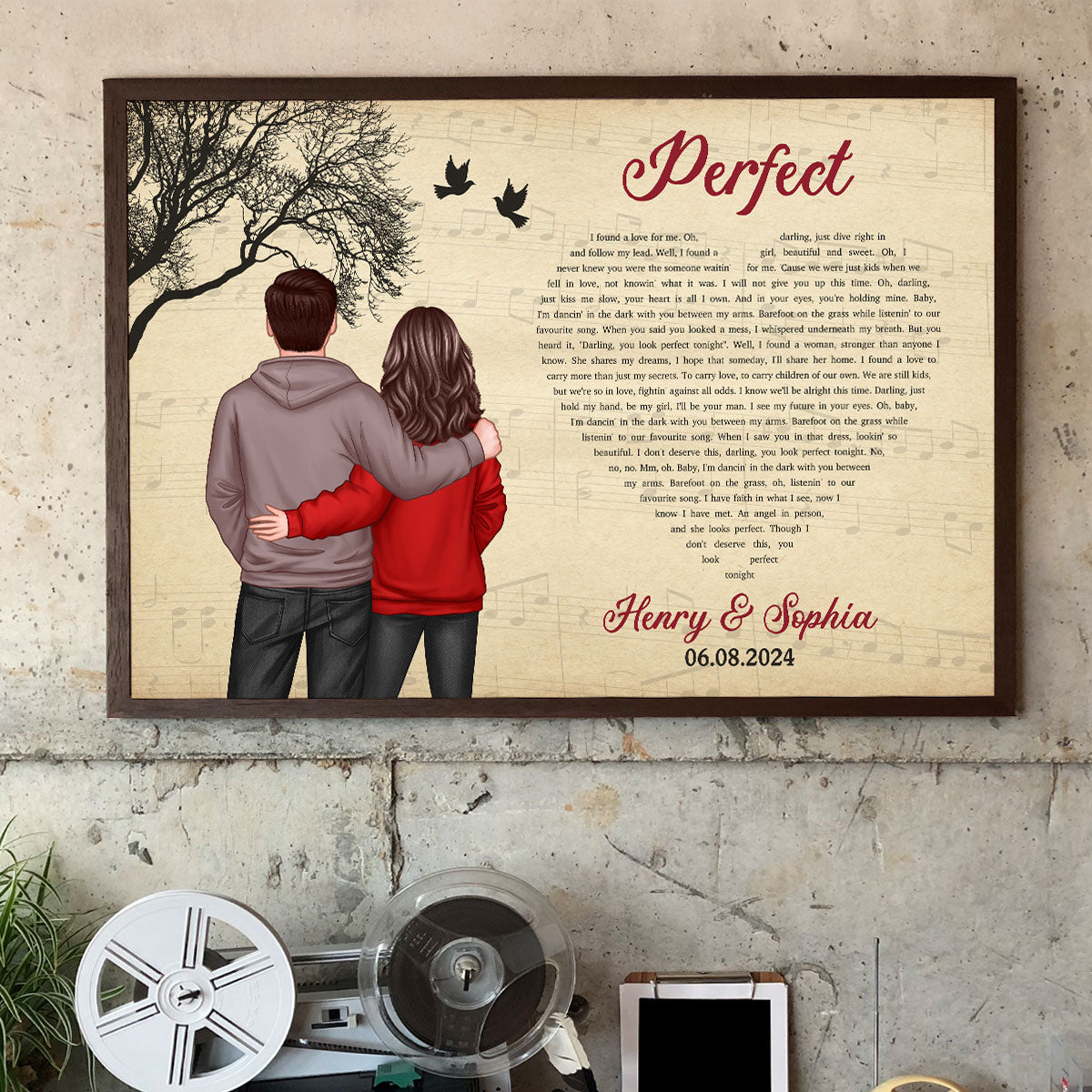 Couple Hugging Back View Heart Shaped Song Lyrics Art Personalize Poster, Anniversary  Gift For Him, For Her