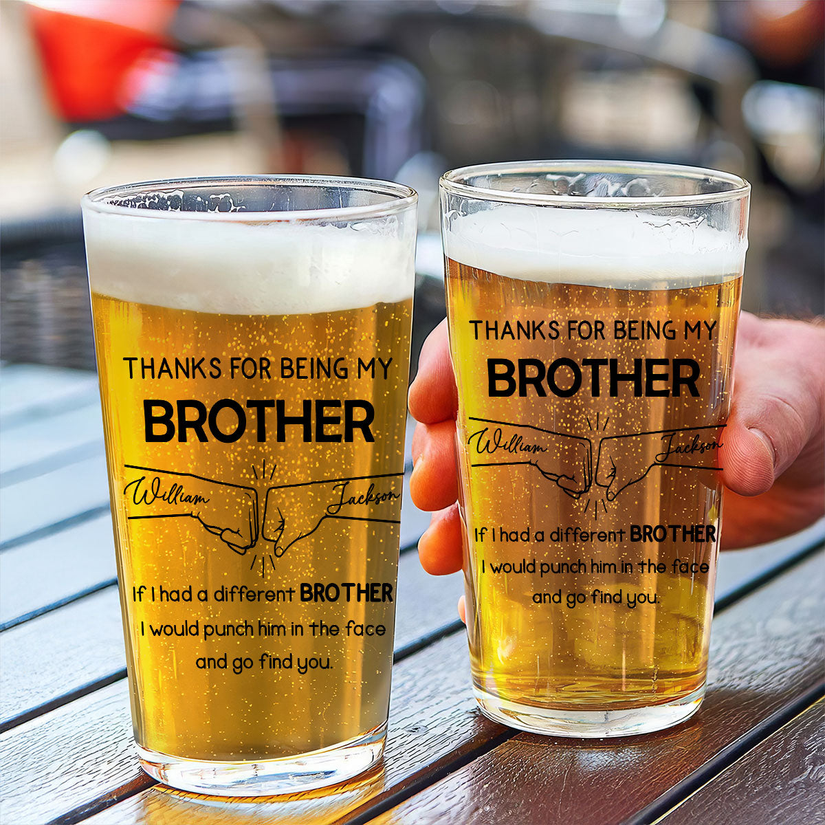 Thanks For Being My Brother Dad Cousin Sister Personalized Beer Glass, Unique Gift For Beer Lover, Drink Lover