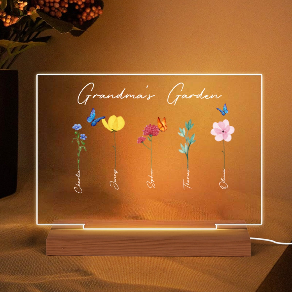 Family Watercolor Flowers Personalized Custom Shape LED Night Light