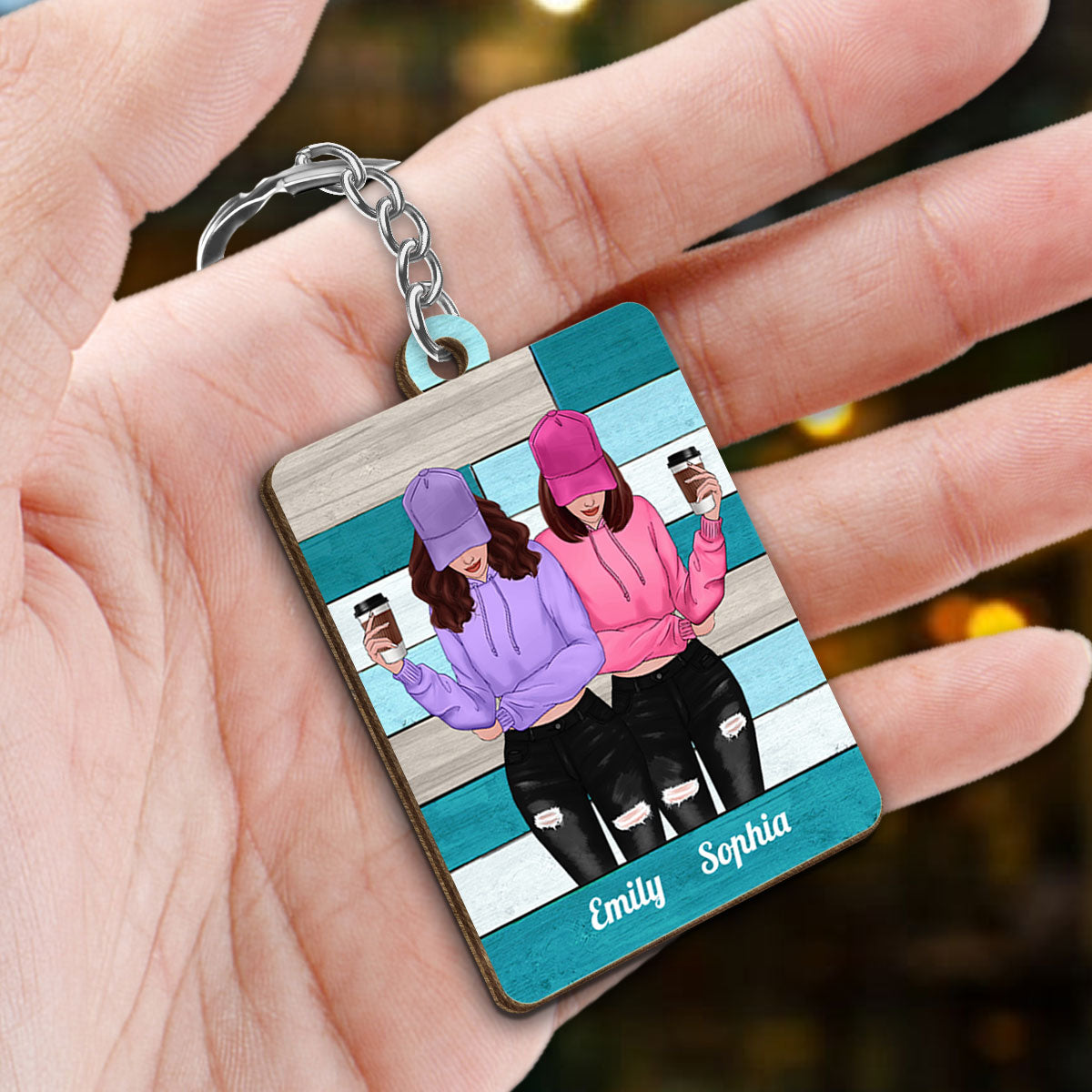 Green Palette Front View Besties Gift For Best Friends Matching Personalized Wooden Keychain