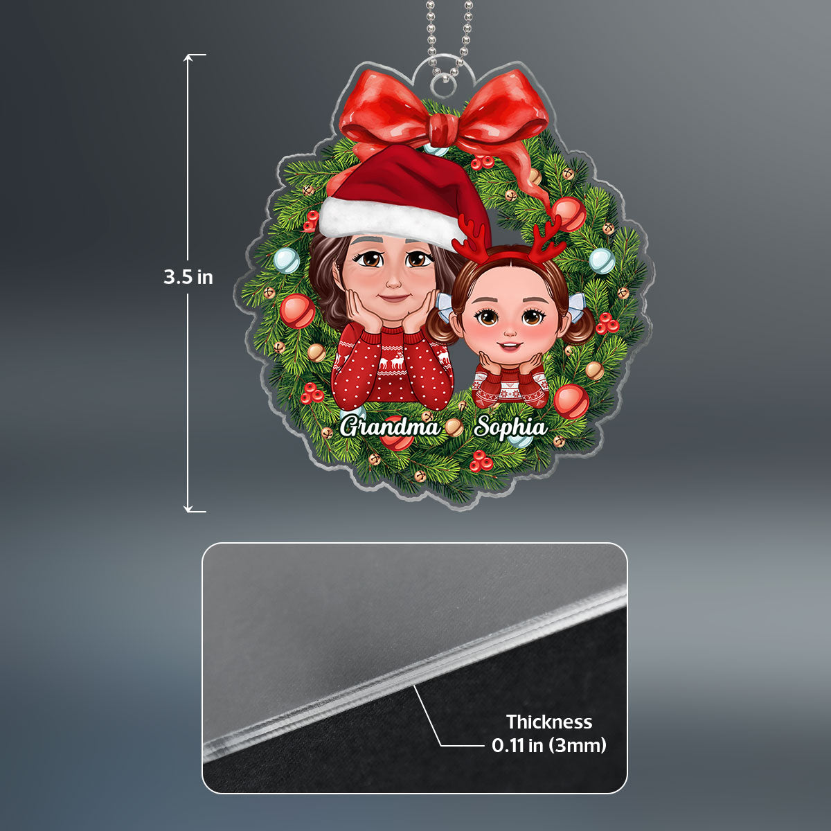 Grandma Grandkids Chin On Hands Christmas Wreath Personalized Acrylic Ornament