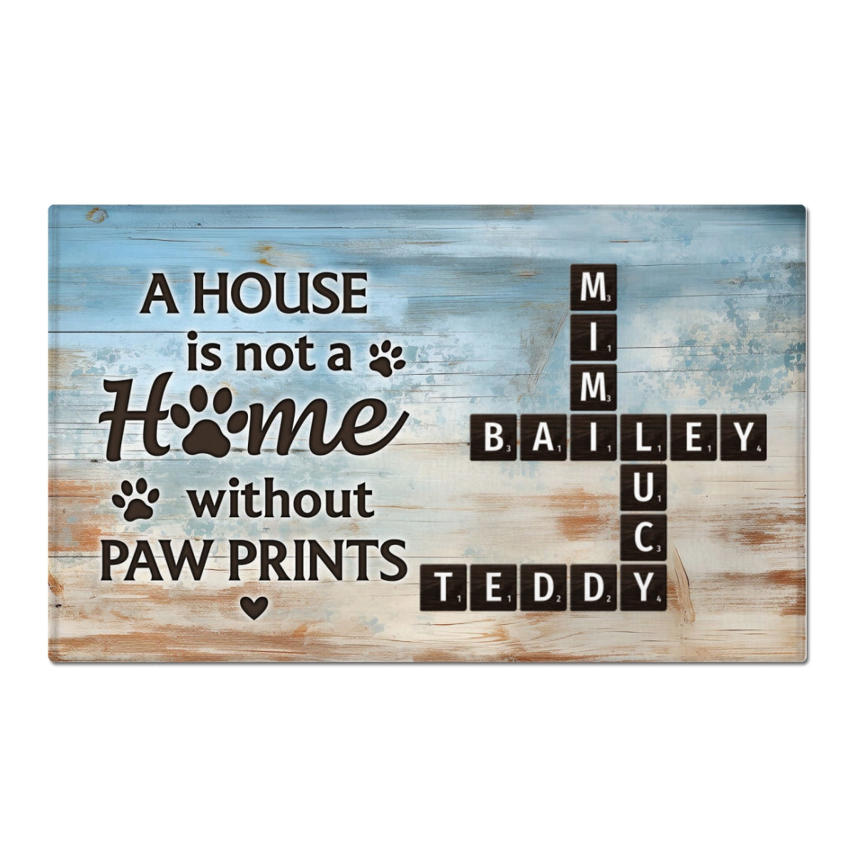 Home With Paw Prints Pet Crossword Puzzle Art Personalized Doormat, Gift for Pet Lover