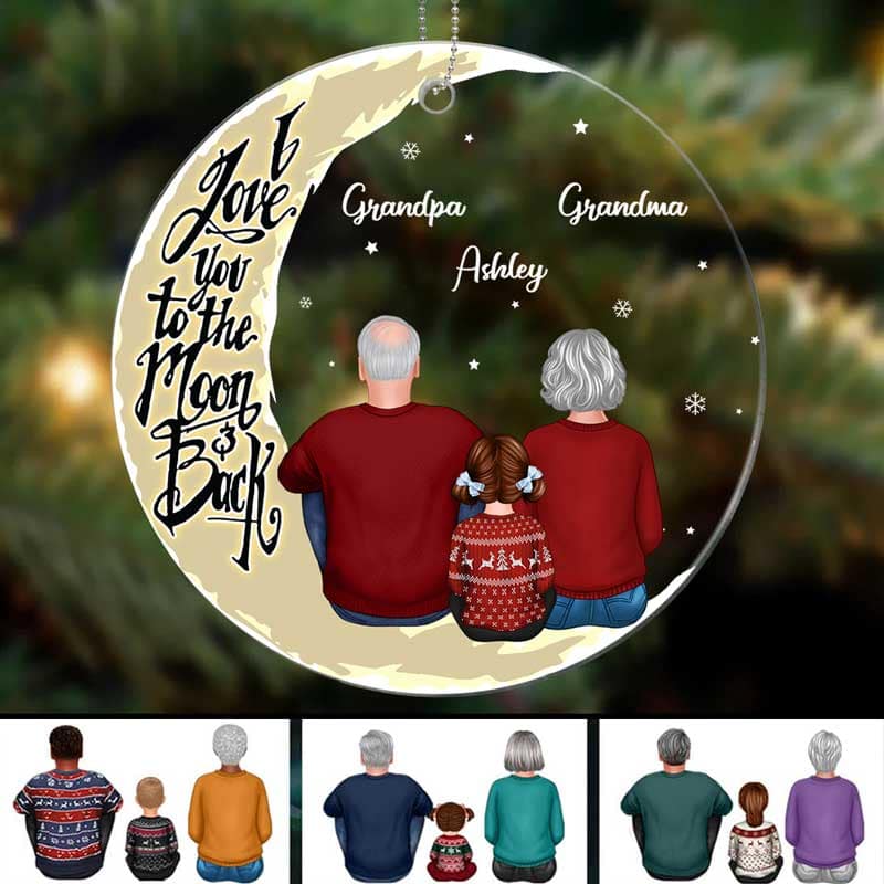Grandma Grandpa Grandparents Grandkid On Moon Personalized Acrylic Ornament