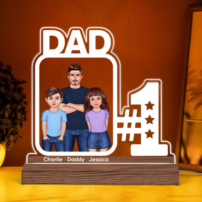 No 1 Dad And Kids Standing Personalized Custom Shape Warm LED Night Light