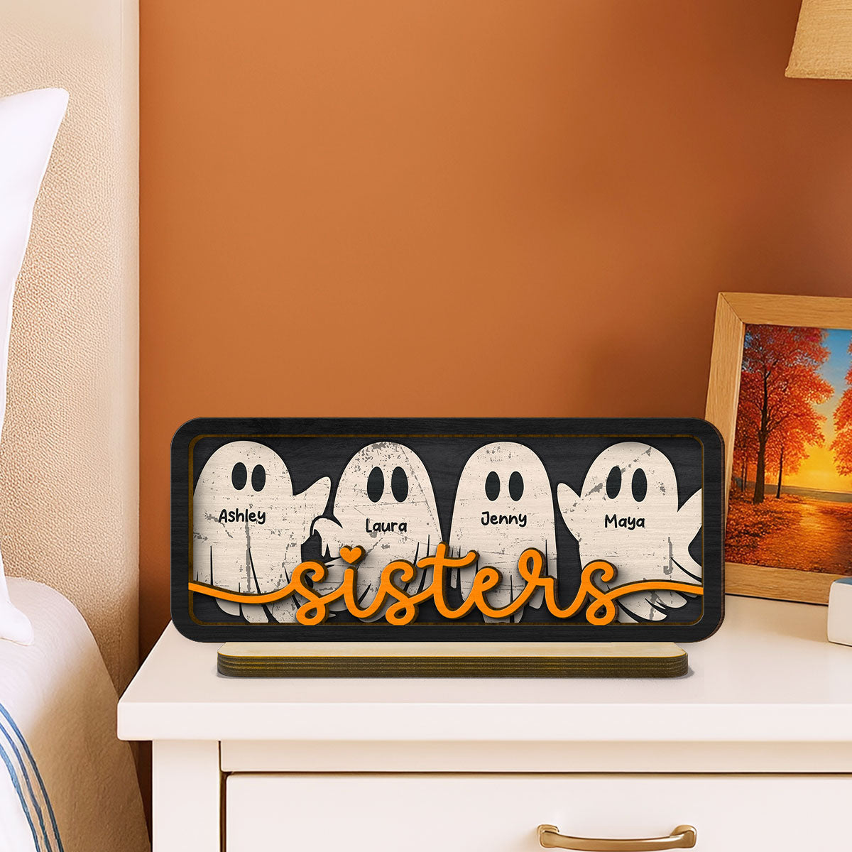 Besties Sister Best Friends Boo Crew Personalized 2-Layer Wooden Plaque, Halloween Gift