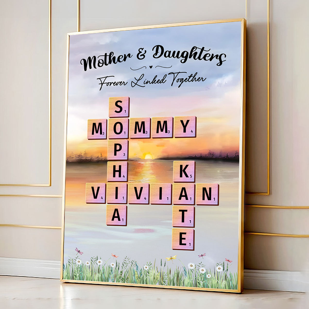 Mother Daughter Forever Linked Together Crossword Puzzle Art Personalized Poster
