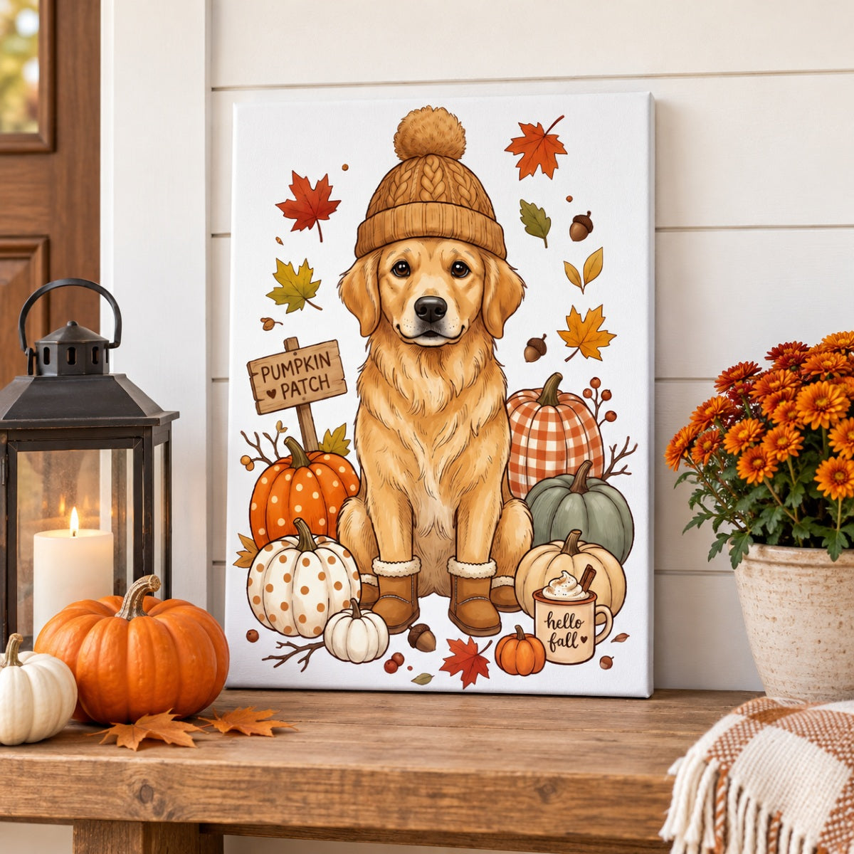 Custom Dog Photo Pumpkin Patch - Personalized Canvas - Fall Gift for Dog Moms, Cat Moms, Pet Lovers