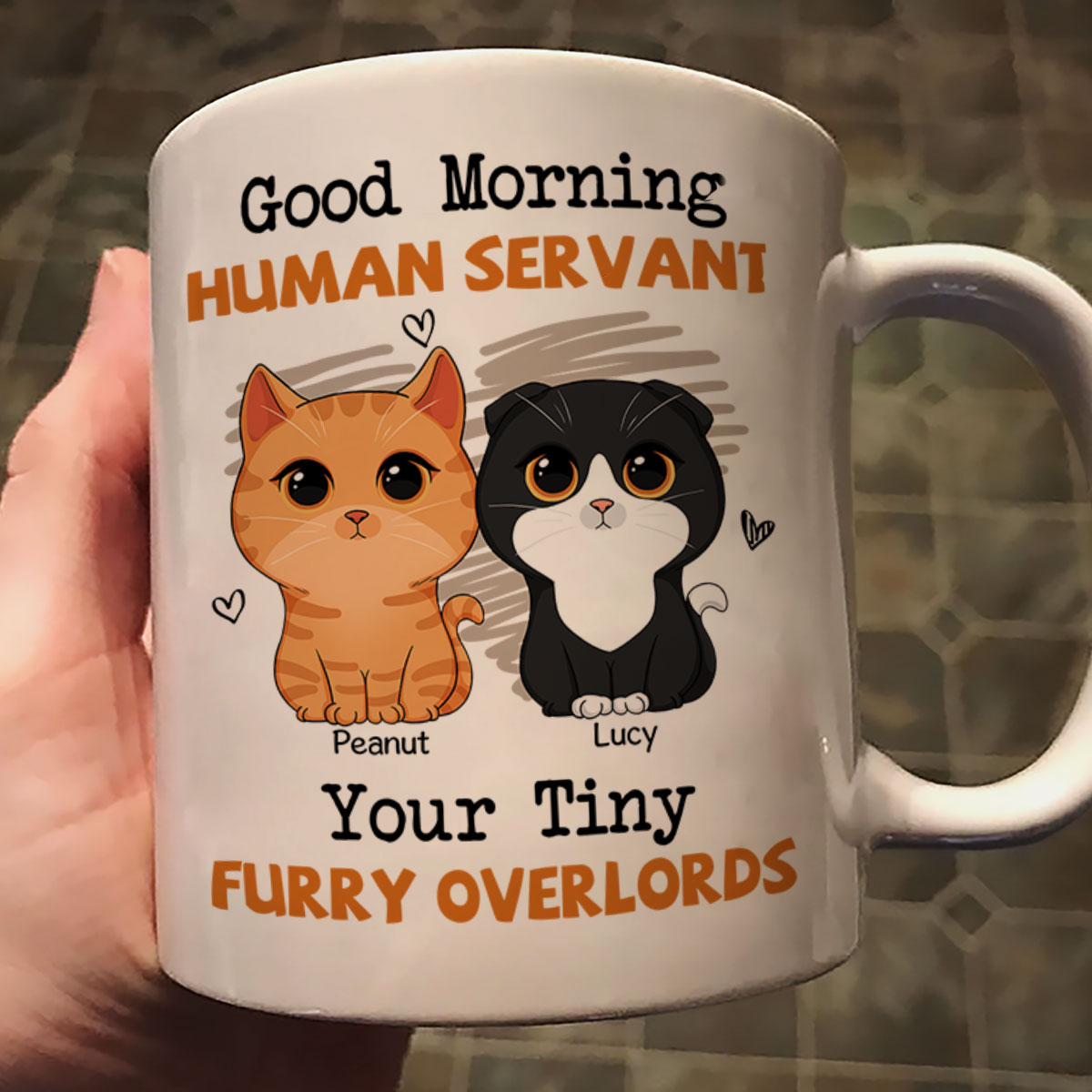 Good Morning Human Servant Cute Cats Vector Personalized Mug