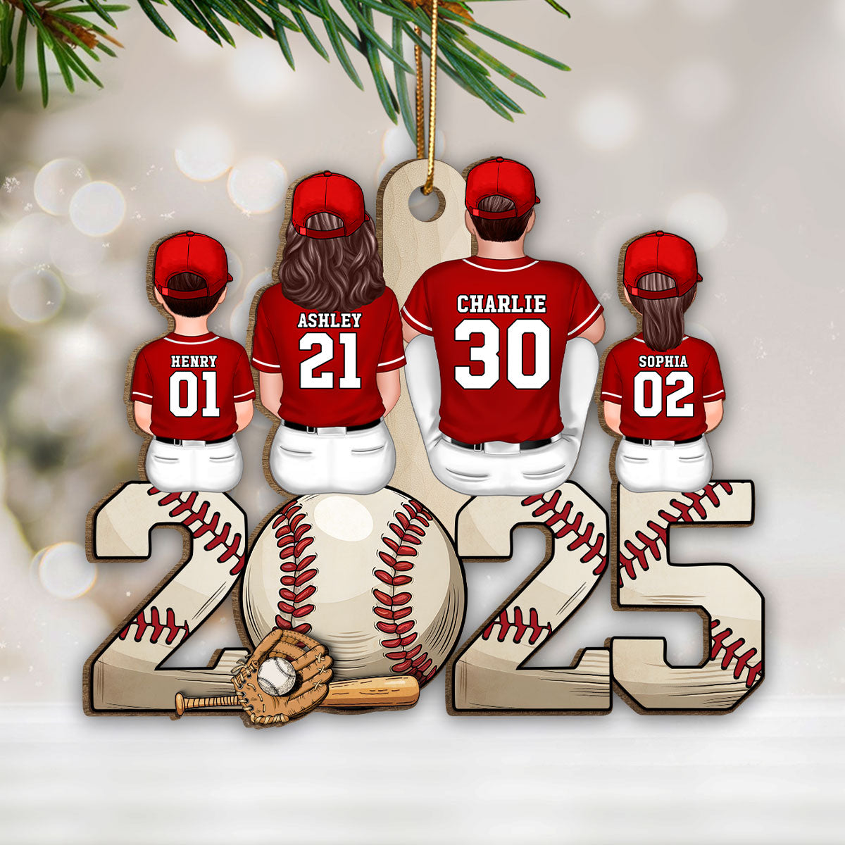 Christmas Baseball Family Personalized Wooden Ornament