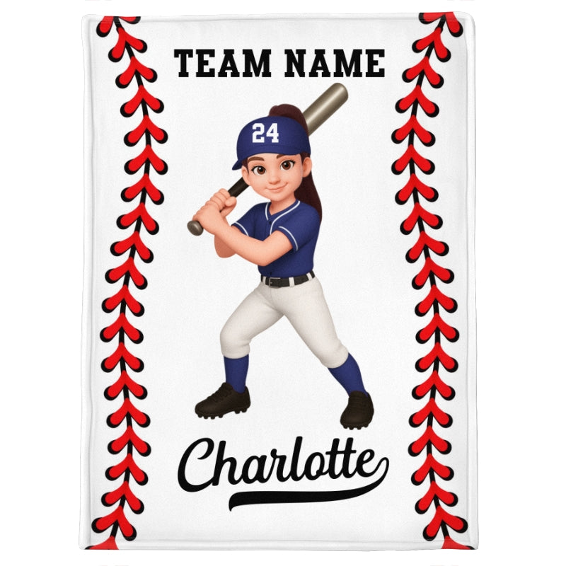 Baseball Softball Boy Girl Custom Name And Team Name - Personalized Fleece Blanket - Christmas Gift For Baseball Players, Grandson, Son, Granddaughter, Daughter