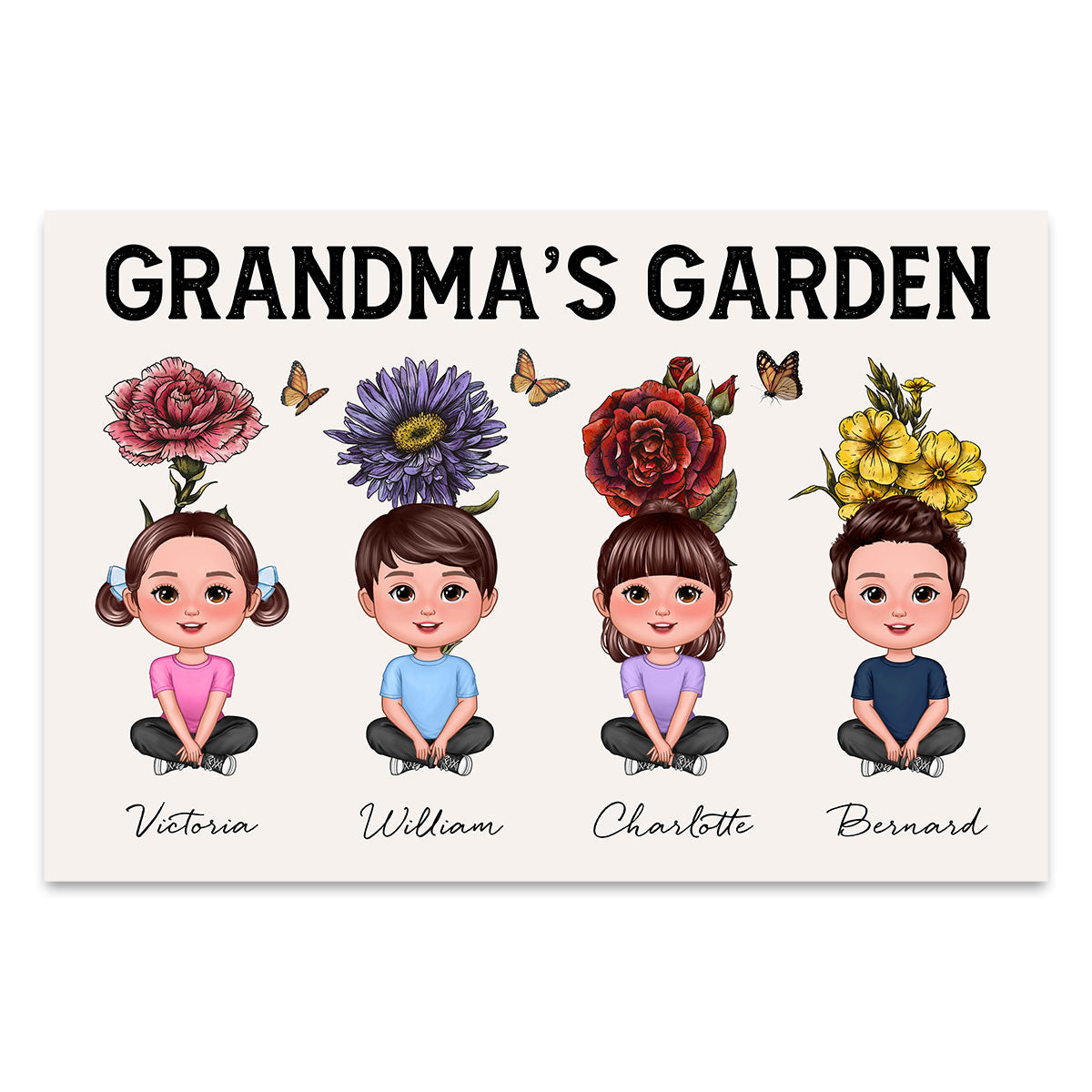 Grandma‘s Garden Grandkids With Birth Flower Behind Personalized Poster
