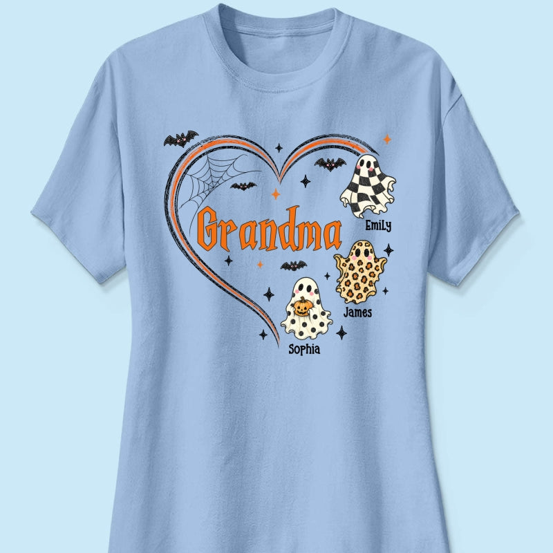 Grandma's Boo Crew Heart Checkered Leopard Polka Dot Ghosts - Personalized Shirt - Perfect Halloween Costume for Grandma