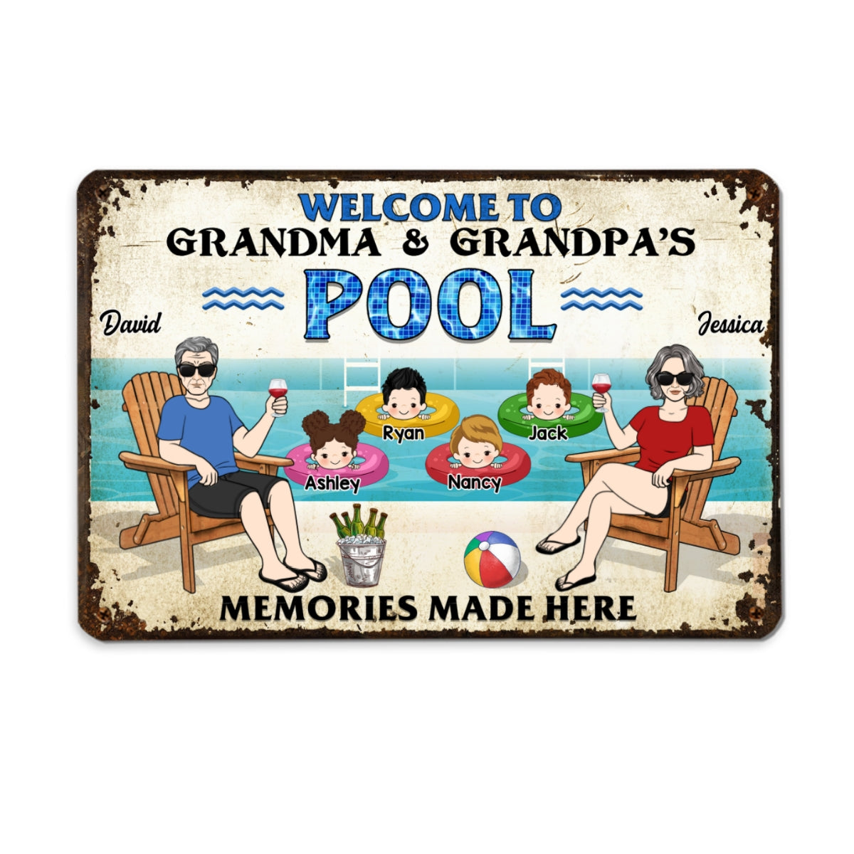 Welcome To Grandparents Pool Personalized Metal Sign, Housewarming Gift, Birthday Gift For Dad Mom Grandpa Grandma