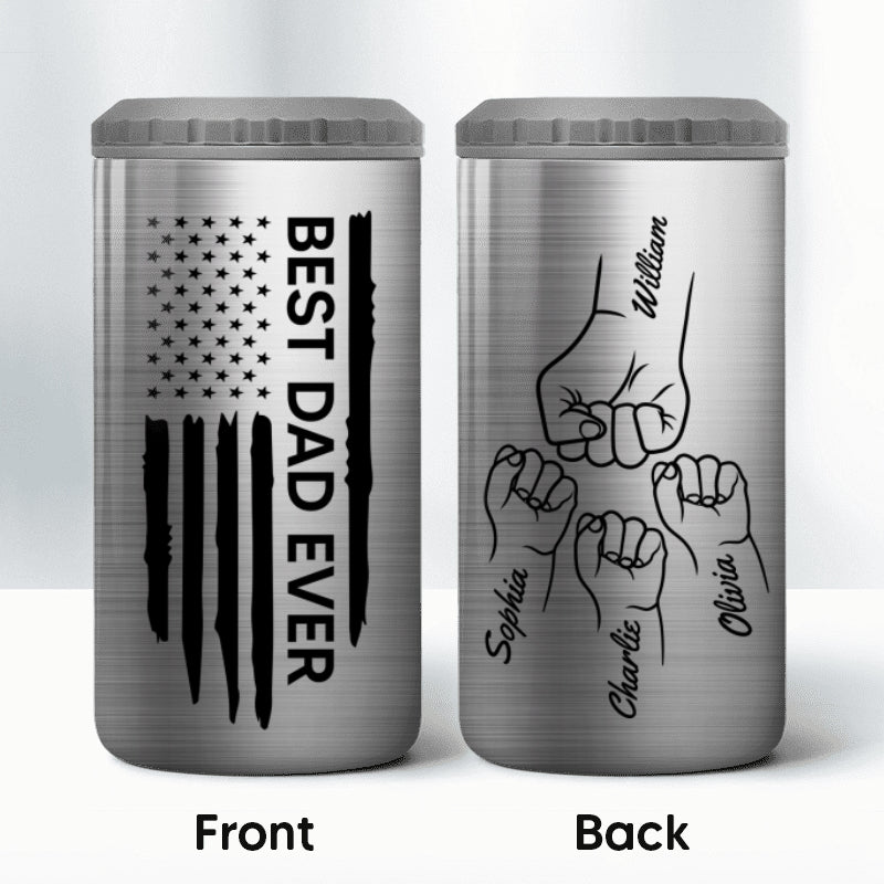 Best Dad Papa Grandpa Ever Fist Bump Outline Nation Flag Gift For Husband Father Figures - Personalized 4-in-1 Can Cooler - Gift For Husband Dad Grandpa