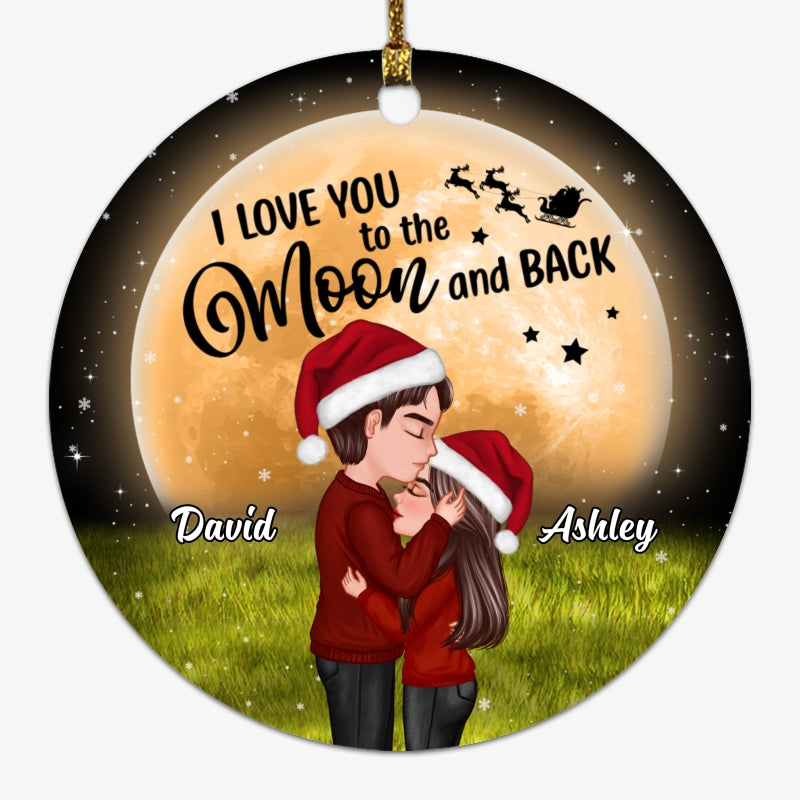 Doll Couple Kissing In The Moonlight Christmas Personalized Circle Ornament