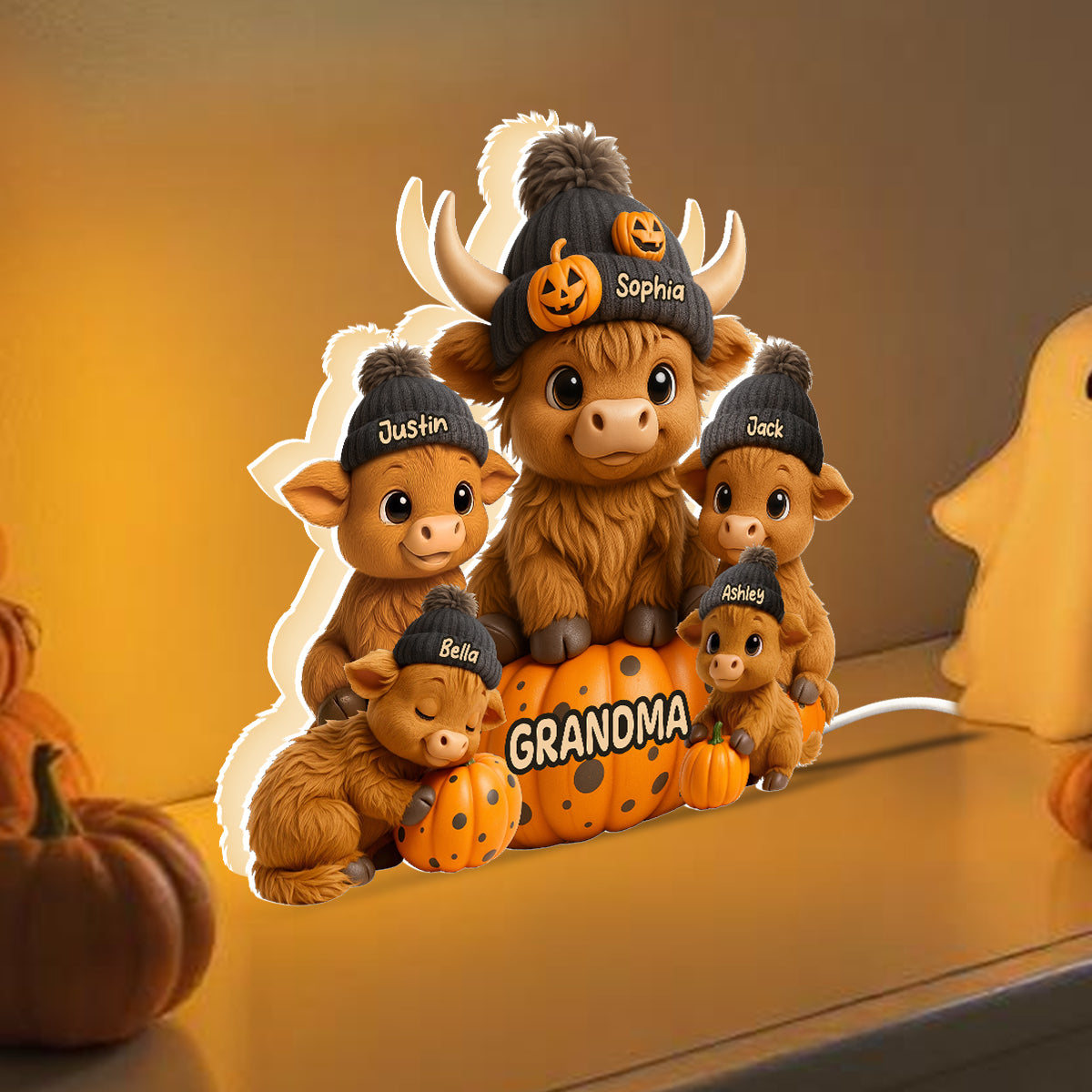Mama Cow Personalized Light Box, Cozy Fall Vibe Halloween Decor for Mom, Grandma