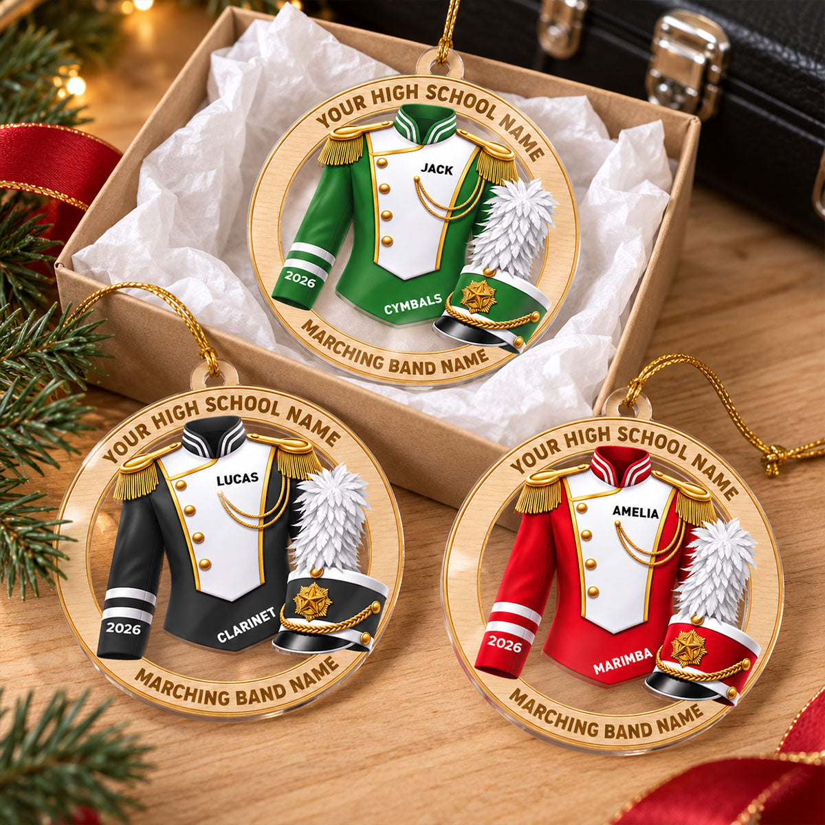 Custom Marching Band Uniform Trombone - Personalized Acrylic Ornament - High School Band Instrument Senior Gift, Christmas Gift for Daughter, Son