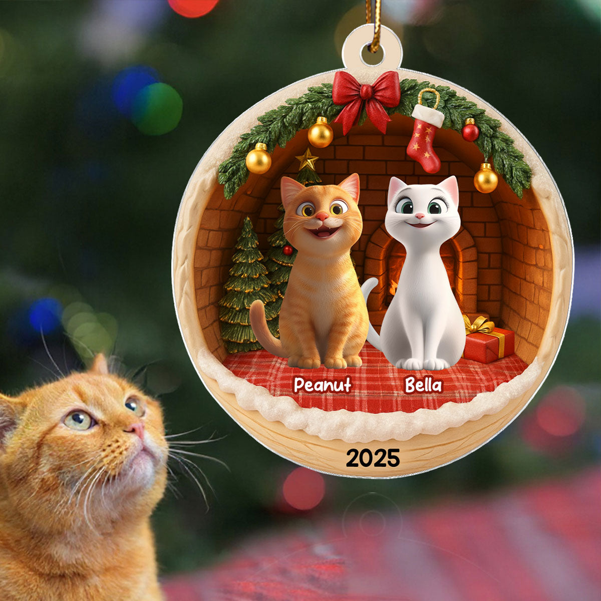 3D Effect Cozy Cat - Personalized Acrylic Ornament - Christmas Gift for Cat Lovers