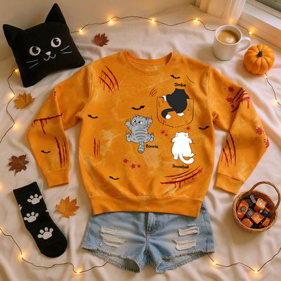 Spooky Cats Crawling Personalized Sweatshirt, Halloween Costume For Cat Lover