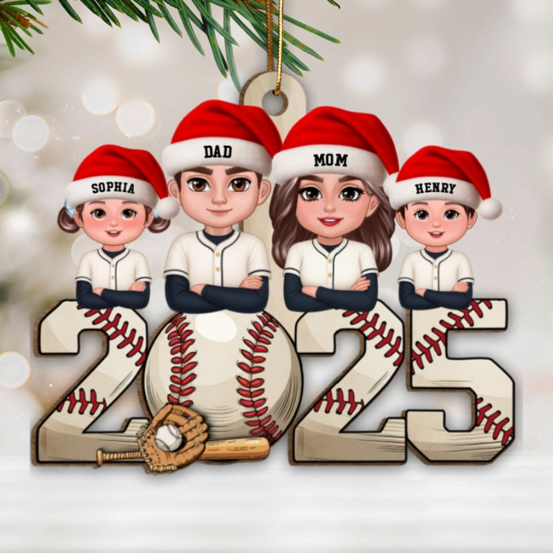 Retro Vintage Christmas Baseball Team Family - Personalized Wooden Ornament - Gift For Family