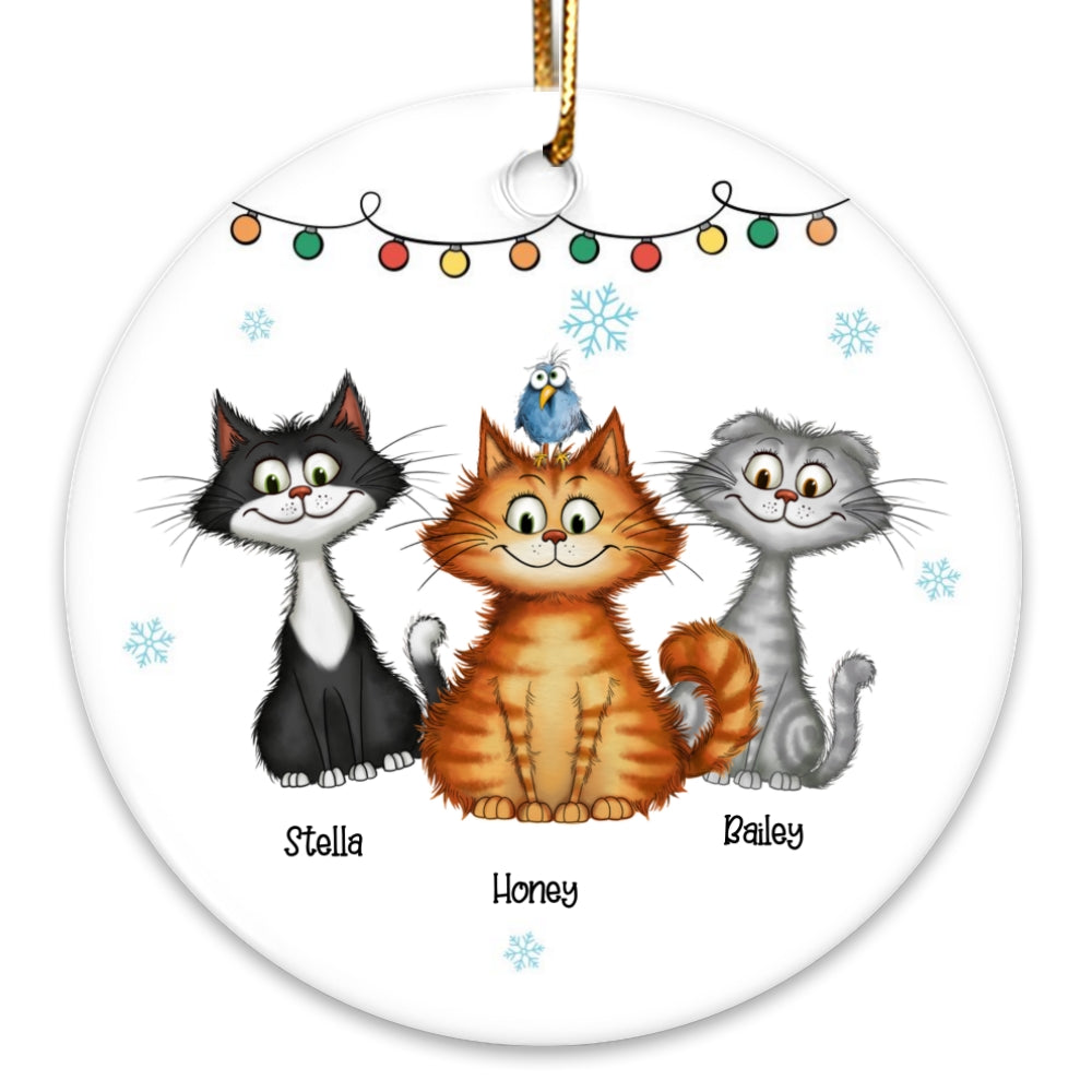 Funny Quirky Cats Personalized Ceramic Ornament, Christmas Gift For Cat Lovers