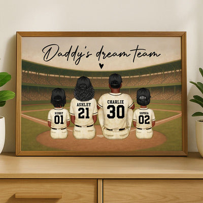 Retro Vintage Style Baseball Daddy's Dream Team Personalized Poster, Heartfelt Father's Day Gift For Dad, Husband