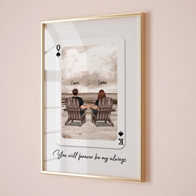 Couple Beach Landscape Playing Cards Print Personalized Poster,  Gift For Her, Unique Couples Gift, Romantic Gift