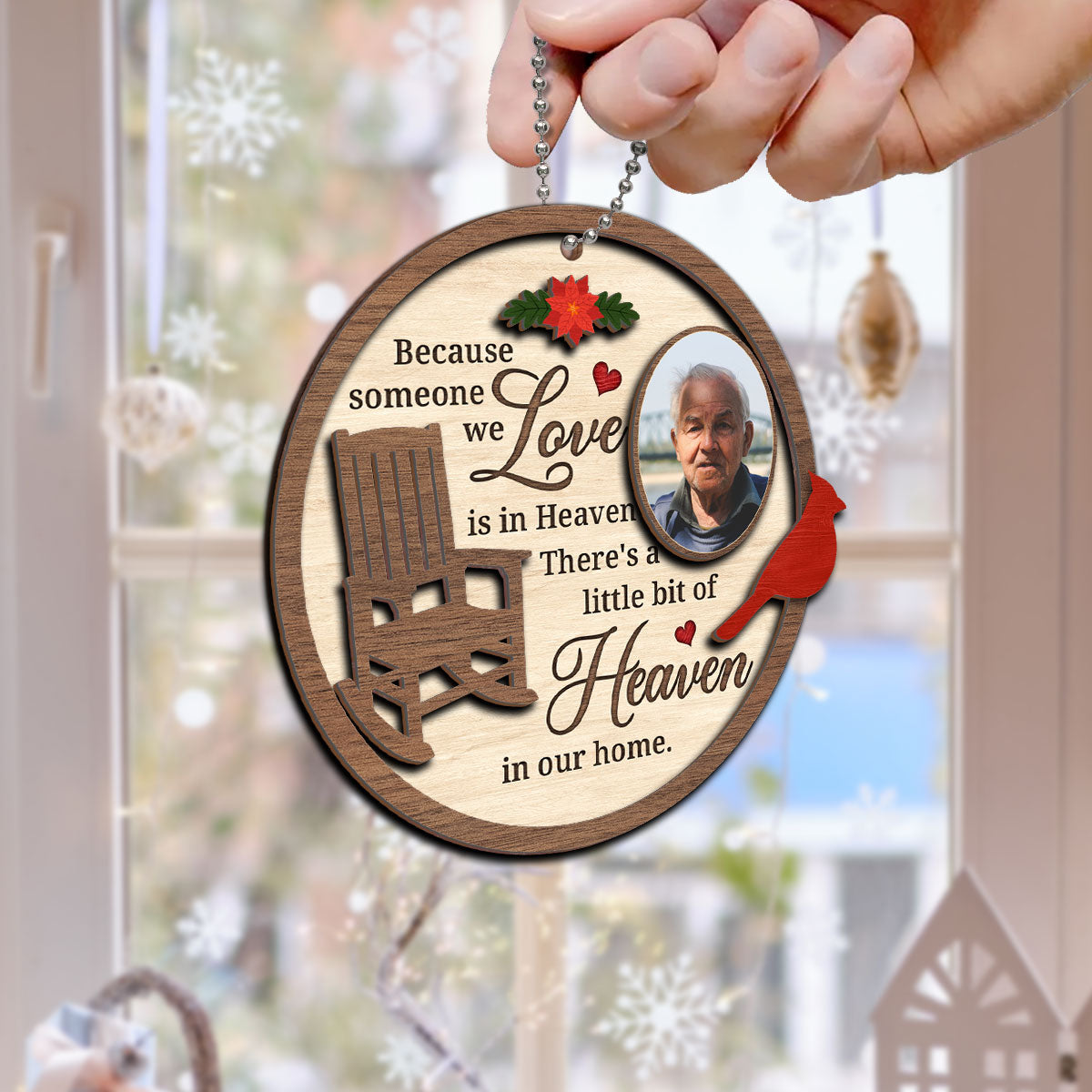 Cardinal Because Some One We Love In Heaven Memorial Chair Christmas Personalized 2-Layer Wooden Ornament