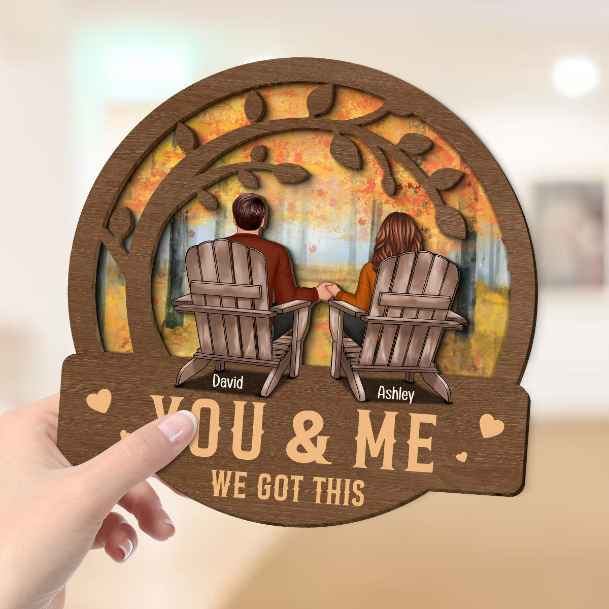 Couple Fall Season We Got This Sitting Back View Under Tree Personalized 2-Layer Wooden Plaque