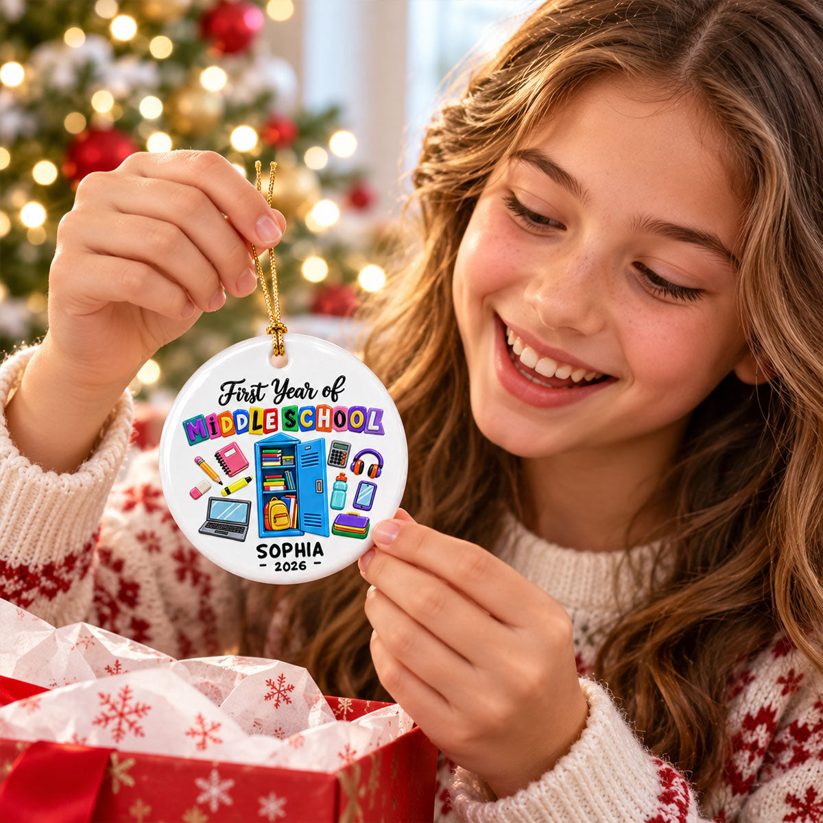 First Year Of Middle School - Personalized Ceramic Ornament - Christmas Gift For Secondary School Students, 6th Grade Students, Gift For Grandkids, Daughter, Son