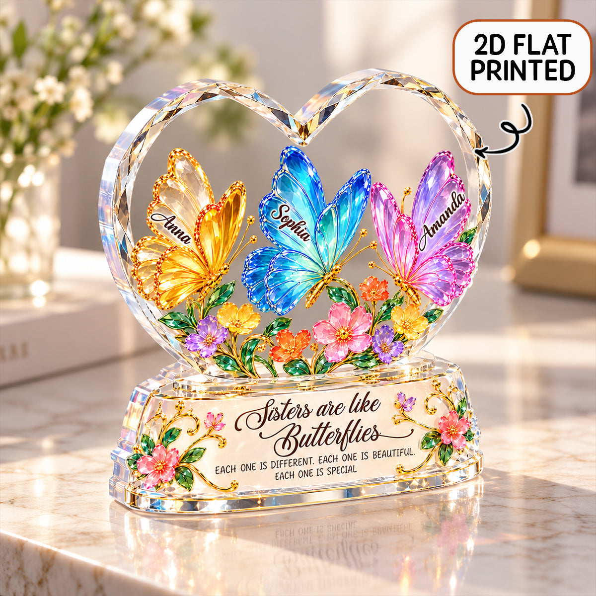 Sisters Are Like Butterflies - Personalized Acrylic Block Plaque - Heartfelt Christmas Gift for Sisters, Siblings