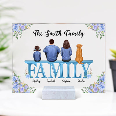 Denim Jacket Family Sitting On Text Personalized Acrylic Plaque