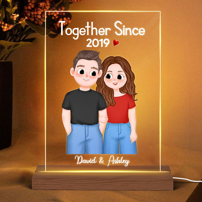 Cute Illustration Couple Together Since Personalized Rectangle Acrylic Plaque LED Night Light