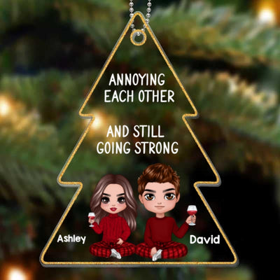 Annoying Each Other Doll Couple Christmas Tree Shape Personalized Acrylic Ornament