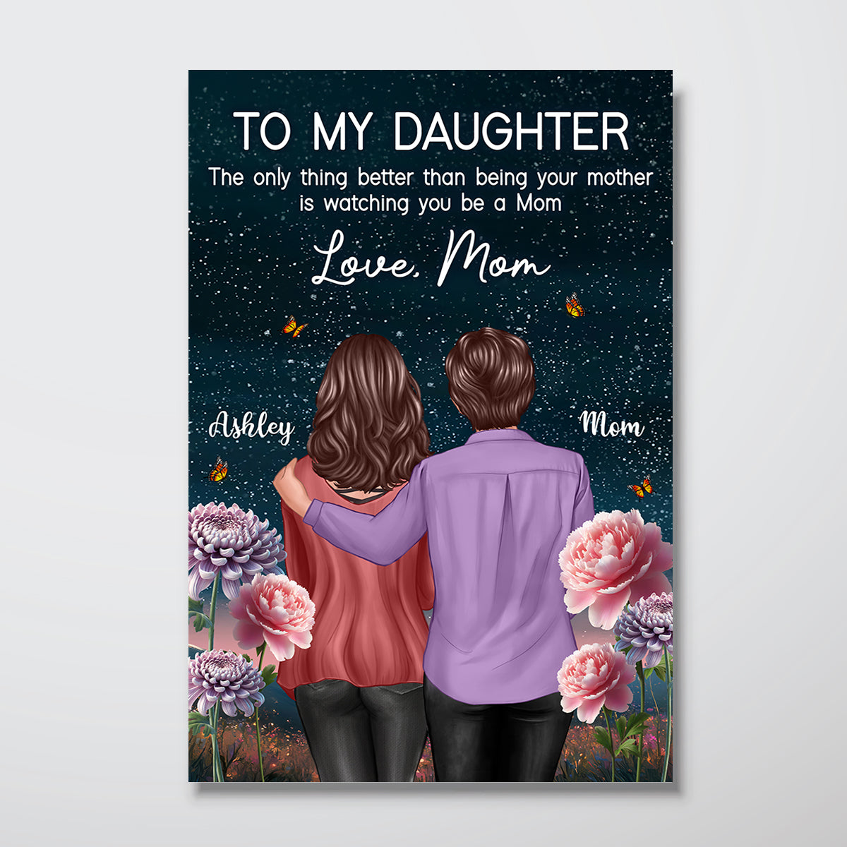 To My Daughter From Mom Happy Mother's Day Birth Flower Beautiful Hill At Night Personalized Poster