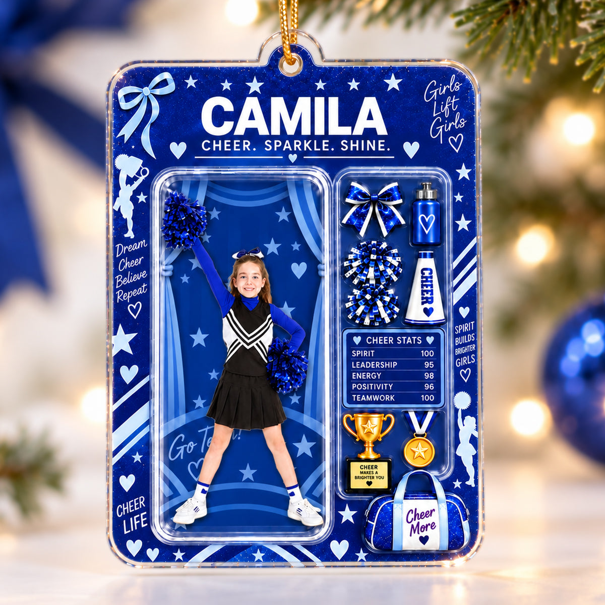 Custom Photo Upload Cheerleader Box 2D Flat Printed - Personalized Acrylic Ornament - Christmas Gift For Cheerleader Girl